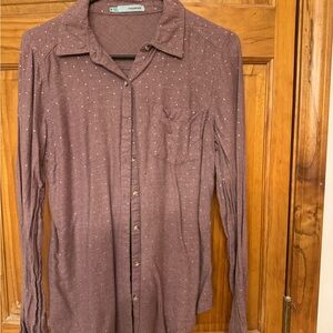 Maurices Long Sleeve Button-Down Shirt in Dusty Mauve with Tiny Shimmery Dots